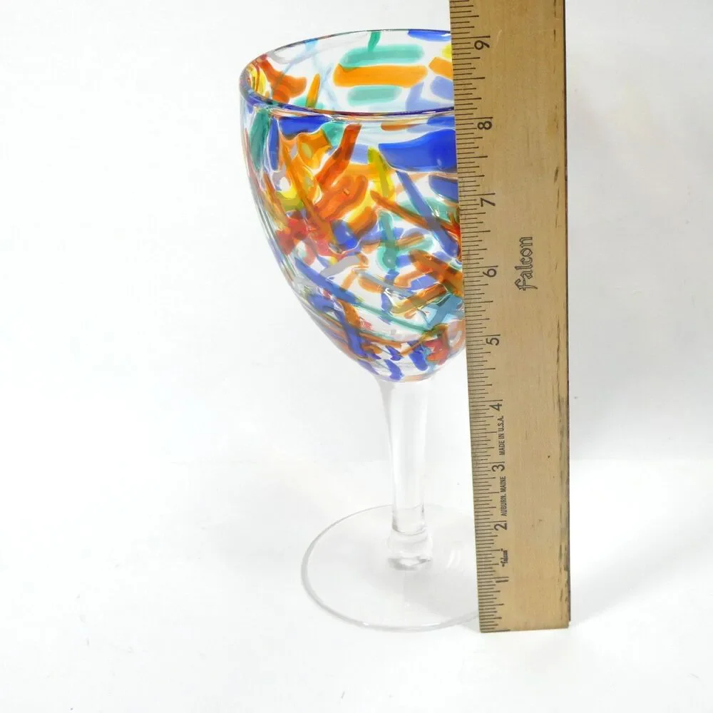 Pier 1 Imports Confetti Goblet Wine Water Glass Vintage Colorful Art Large 8